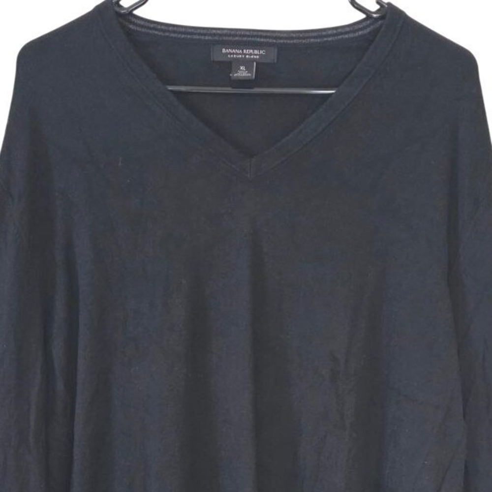 Banana Republic Mens Luxury Blend Silk Cotton Cashmere‎ V-Neck Sweater Black XL